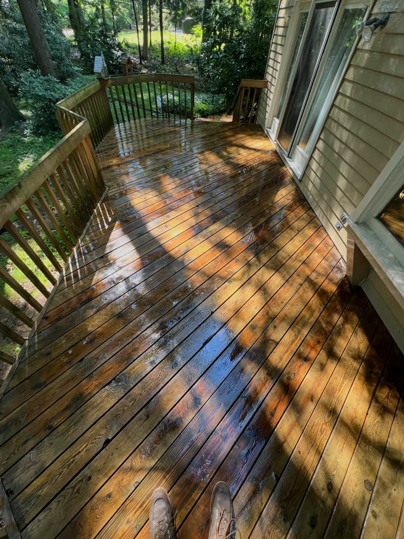 Wood deck restoration after pressure washing by Jack's PowerWashing