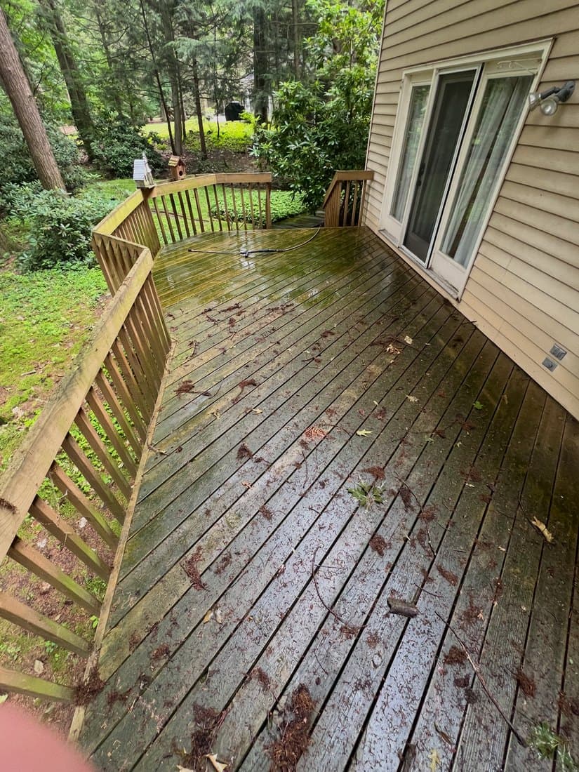 Wood deck restoration before pressure washing