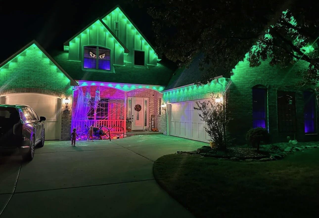 Permanent exterior lighting in color by Jack's PowerWashing near Holland, Michigan